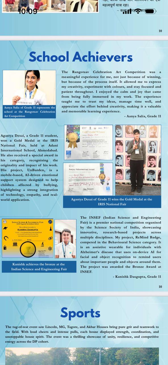 School Achievers newsletter clipping